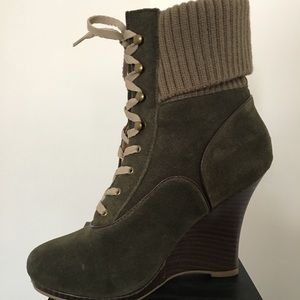 Olive green suede ankle bootie